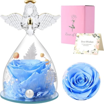 Eeuwige Roos in Glas met Engelbeeldje - Cadeau voor Moederdag en Verjaardag
