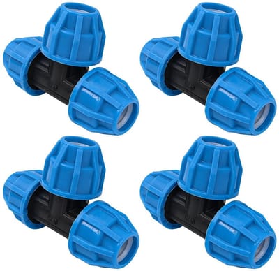 Dailygoods- Pijpfitting 25mm T-type - 4 Stuks - PE Koppeling - Waterdicht - Weerbestendig - Hoge druk tot 16 bar - Ideaal voor irrigatiesystemen - Buisconnector
