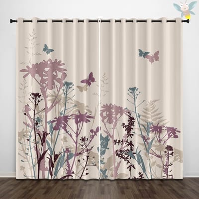 2 stuks frisse en natuurlijke gordijnen met bloemen- en vlinderpatroon, gebruikt voor decoratie, slaapkamers en woonkamers 140x160cm&Grommet Top gray