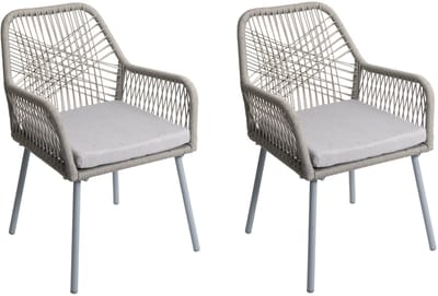 Set van 2 tuinstoelen MCW-O12, zitkussen voor buiten aluminium touwvlechtwerk Rope ~ grijs, hoes grijs