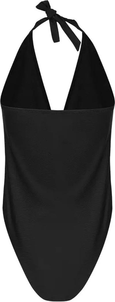 Zwart Badpak Gouden Strepen - Dames Badpakken - V Hals & Cut-out - Maat S - Gouden Details - Trendy Badpak - Zwart