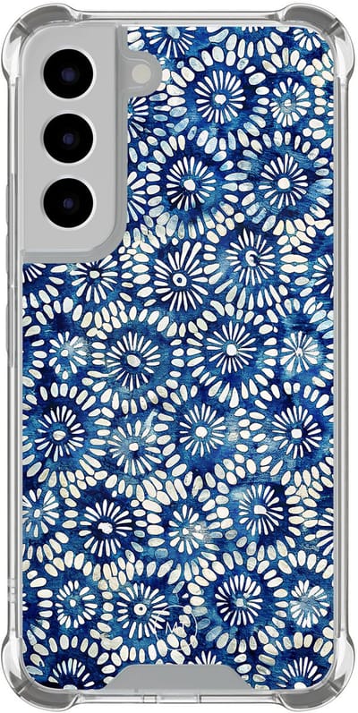 Hoesje (shockproof) geschikt voor Samsung Galaxy S22 - Azure daisies - Extra sterke case - TPU/polycarbonaat - Bloemen - Blauw, Transparant