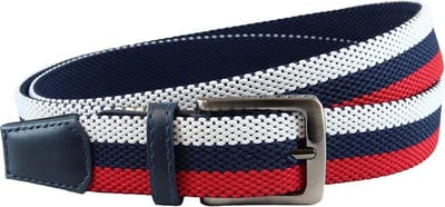 Landley Elastische Geweven Stretch Riem – Rekbaar Elastiek – Dames / Heren / Unisex – 3 Kleuren – Rood/Blauw/Wit - Lengte totaal 110 cm / Riemmaat 95