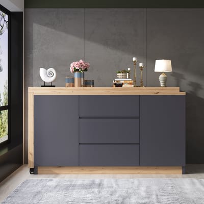 MODFU - Bureau - Draaibaar En Klapbaar - Modern - Spaanplaat - Grijs En Eikenkleur - 120 X 50 X 76,5 Cm