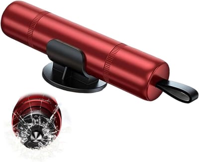2-in-1 Noodhamer voor Auto met Gordelsnijder - Veiligheidsaccessoire voor Auto, Reddingstool, Rood