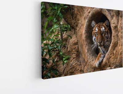 Saammp Canvas Schilderij - Tijger met groot gat - Natuur - Dieren - 30x20 - Foto op canvas - Wanddecoratie - muurdecoratie Woonkamer - Slaapkamer decoratie - Canvas Print