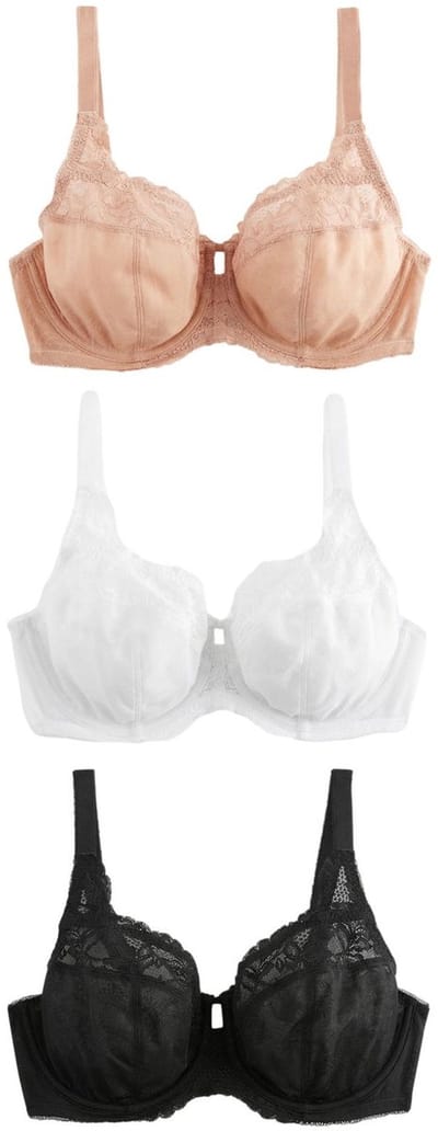 Next - Dames - 3 beha's DD+ met beugel en volledige cups zonder vulling en kanten rand - Zwart