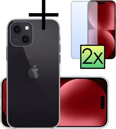 Hoesje - Met 2x Screenprotector - Geschikt voor Apple iPhone 15 - Sterk & Shockproof - Back Cover - Siliconen Case - Telefoon Hoes - Transparant