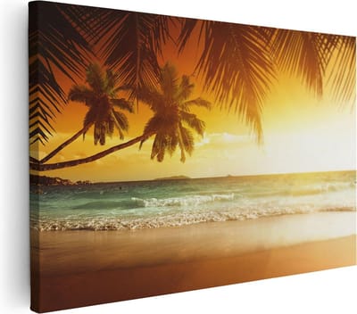 Artaza Canvas Schilderij Zeezicht - 30x20 cm - Klein - Wanddecoratie Woonkamer - Muurdecoratie Strand - Kamer Accessoires Palmbomen