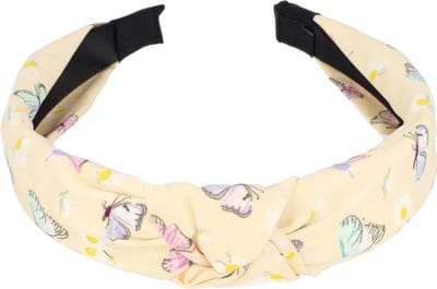Haarsoires Haarband Diadeem 3cm – Knoop – Vlinder Bloemenprint – Pastel – Lichtgeel - Zachte Haarbeugel - voor Dames & Meisjes