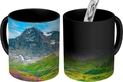 Magische Mok - Foto op Warmte Mokken - Koffiemok - Bloemen - Berg - Sneeuw - Landschap - Magic Mok - Beker - 350 ML - Theemok