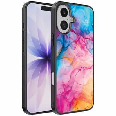 Geschikt voor iPhone 17 Telefoonhoesje met Regenboog Acryl Marmer Opdruk - TPU Backcover Case Rainbow Acrylic Marble Design - Smartphonica geschikt voor iPhone 17