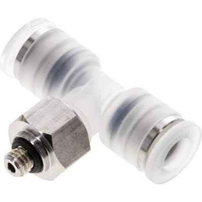 6mm x M 5 inline T-stuk PA/RVS Insteekfitting Buitendraad FDA Draaibaar EPDM