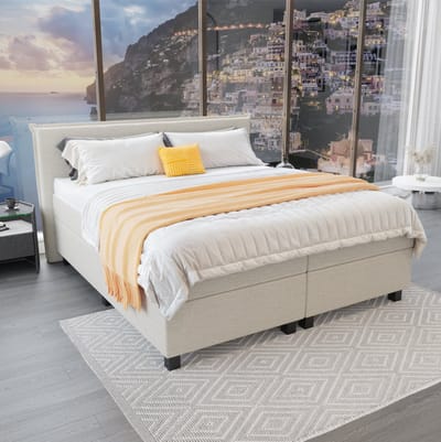 Mörgenn Boxspring Capri - Pocketvering Boxen en matrassen - Luxe 12cm topper - Beige - 90x200 cm - Inclusief Dekbed en Kussens