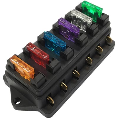 Boîte de support de fusible à 6 voies, bloc de fusibles à lame de Circuit automobile pour véhicule de voiture avec 6 fusibles Standard black