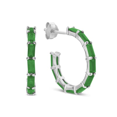 New Bling 9NB-1040 Zilveren Halve Oorringen met zirkonia 19 mm - 2,7 mm Breed - Groen - Pouchette - Rhodium - Zilver
