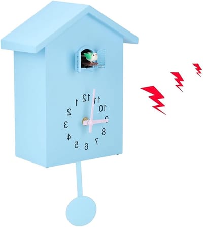 Moderne Koekoeksklok in Vogelhuisstijl, Blauwe Wandklok voor Woonkamer, Keuken en Kantoor Decoratie met Kleine Vogel en Urenweergave