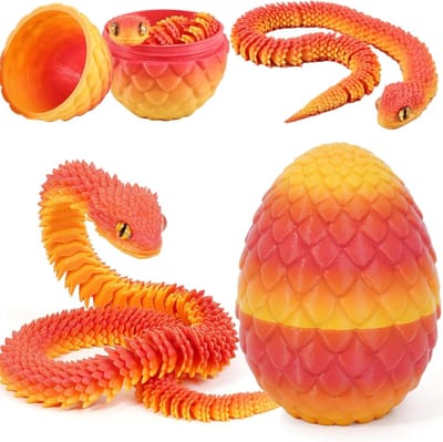 3D Geprinte Slang Speelgoed voor Pasen - Draak Eieren, Slang Eieren en Dieren Speelgoed voor Kinderen, Perfect als Cadeau en Decoratie voor Thuis (Goud-Rood)
