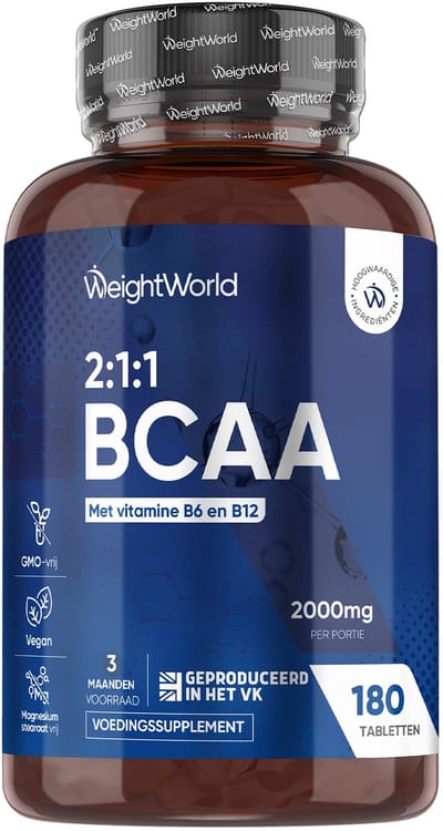 WeightWorld BCAA tabletten - 2000 mg - 180 vegan tabletten voor 3 maanden - Met aminozuren L-leucine, L-isoleucine en L-valine