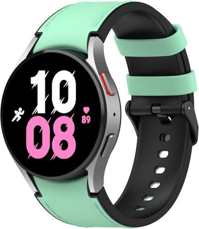 By Qubix - leer + siliconen bandje 20mm - Maat: small - Groen - Geschikt voor Samsung Galaxy Watch 7 (40 & 44mm) - Galaxy Watch FE - Galaxy Watch 6 - Galaxy Watch 6 Pro - Galaxy Watch 5 - 5 Pro - Galaxy Watch 4 - 4 Classic