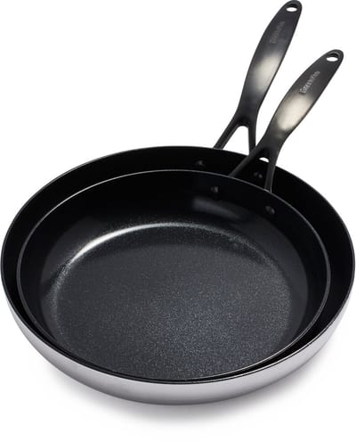 GreenPan Venice Pro Noir Koekenpannenset 2-delig - 26/30cm - PFAS-vrije antikleeflaag - Pannenset inductie - Keramische pan - Ovenbestendig tot 220°C - Zilver