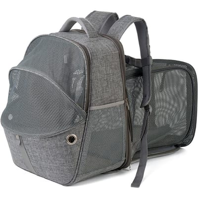 Sac à dos extensible pour animaux de compagnie, sac de transport en maille respirante pour chats et chiens, portable et pliable grise