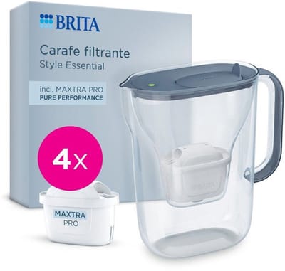 Filterkaraf - BRITA - Style Essential Mineral Blue - Capaciteit 2,4L inclusief 1,4L gefilterd water - 4x Maxtra Pro Pure Performance