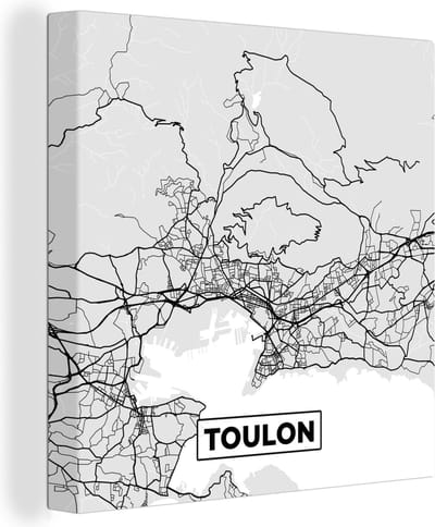 Canvas Schilderij Toulon - Frankrijk - Plattegrond - Kaart - Stadskaart - 20x20 cm - Wanddecoratie