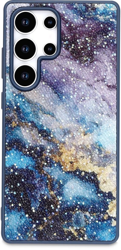 Hoesje Geschikt voor Samsung Galaxy S25 Ultra - Blauw - Casemania Diamant Marmer Glitter Back Cover