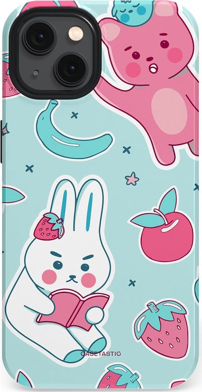 Casetastic hoesje geschikt voor Apple iPhone 13 - MagSafe - Dubbellaagse bescherming - Fruitige vriendjes - Fashion Case - Mintgroen Lichtgrijs Lichtroze Wit