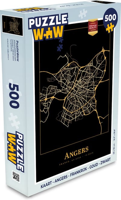 Puzzel Kaart - Angers - Frankrijk - Goud - Zwart - Legpuzzel - Puzzel 500 stukjes