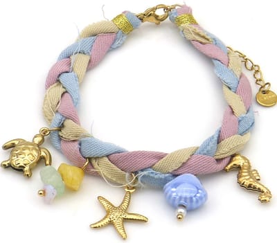 Armband - koord - RVS bedels - 16-21 cm - multicolor