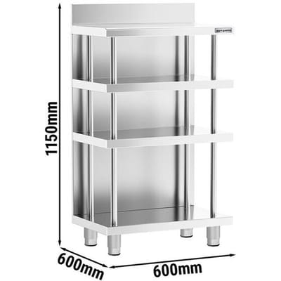 GGM Gastro Bar-Arbeitstisch - Edelstahl - 600x600mm - mit 4 Ablagen