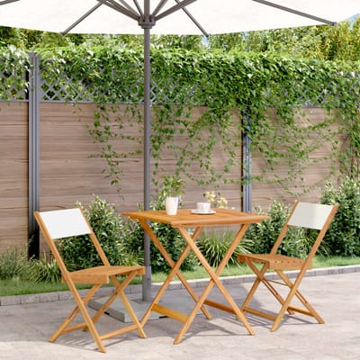 vidaXL - 3-delige - Bistroset - stof - en - massief - hout - crèmewit