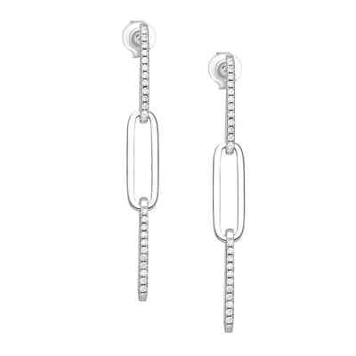 EAR IT UP - Oorbellen - Schakels - Push back oorknopjes - Gerhodineerd 925 sterling zilver - Zirkonia - Pavézetting - 42 x 5 mm - 1 paar
