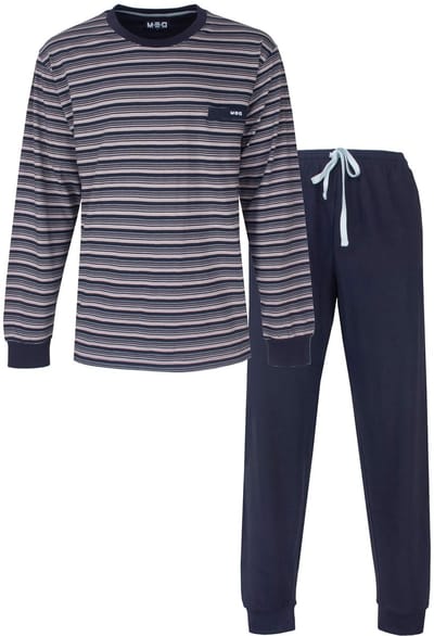 MEQ Heren Pyjama - Gestreept - Ronde Hals - Donker Blauw - Maat S