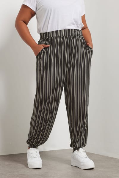 Yours Zwarte Gestreepte Jerseybroek Met Omgeslagen Boorden Size 44