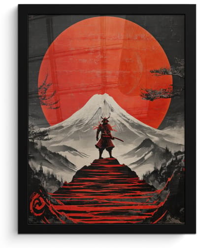 Poster in lijst - Fotolijst 30x40 cm - Posters - Krijger - Rode trappen - Zon - Berg - Posterlijst zwart - Decoratie - Wanddecoratie woonkamer - Muurdecoratie slaapkamer