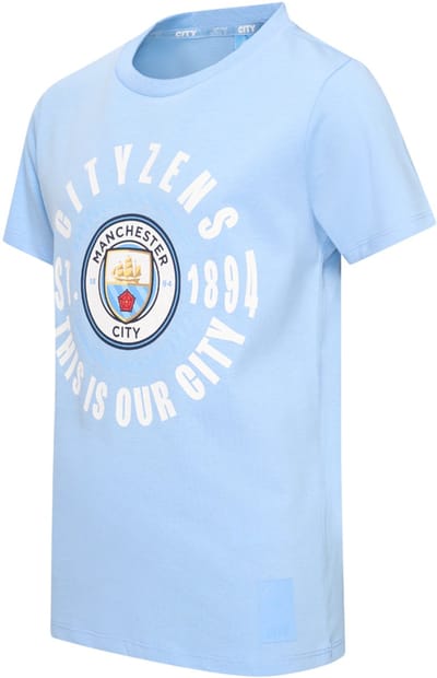 Manchester City Big Logo T-Shirt Kinderen - Maat 116 - Jongens & Meisjes - Fankleding - Voetbal - Man City - Stadion - Officiële Merchandise