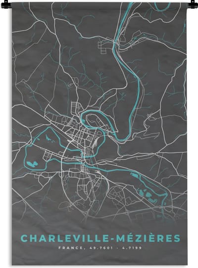 Wandkleed - Wanddoek - Charleville-Mézières - Frankrijk - Plattegrond - Kaart - Stadskaart - 120x180 cm - Wandtapijt