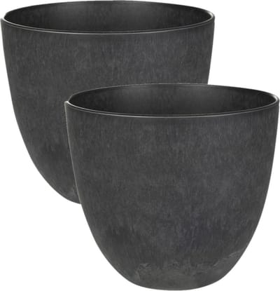 Ter Steege Bloempot - 2x - zwart - natuursteen look - D17 x H15 cm - voor binnen/buiten
