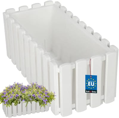 KOTARBAU® Balkonbak, Bloembak voor Balkon, Kunststof Balkonbak, 38 x 18 x 16 cm, Wit, Balkon Plantenbak, Rechthoekig, Weerbestendige Plantenbak