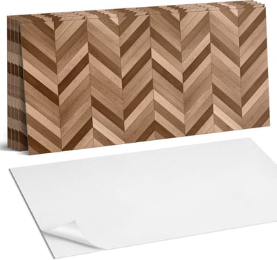 Coloray Plaktegels - Visgraat houtpatroon Wandtegel Zelfklevend - 60 cm x 30 cm - Bruin Plaktegels - 6 stuks - Rechthoek PVC Tegels - Plaktegels Keuken - Zelfklevende Vloertegels Badkamer - Vinyltegels Vloer Zelfklevend - Zelfklevende Wandtegels