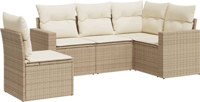 vidaXL - 5-delige - Loungeset - met - kussens - poly - rattan - beige