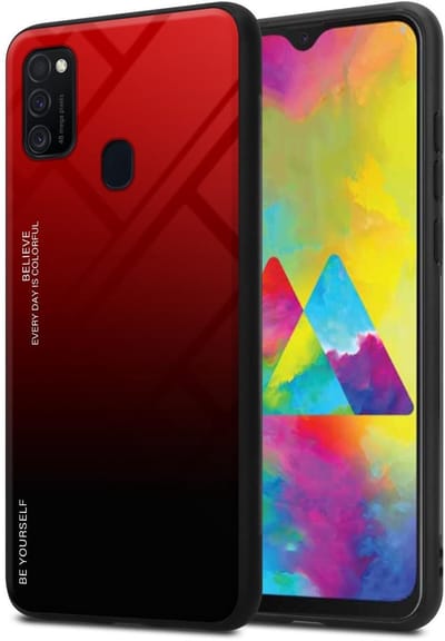 Cadorabo Hoesje geschikt voor Samsung Galaxy M21 / M30s in ROOD - ZWART - Tweekleurige beschermhoes van TPU-silicone Case Cover en achterzijde van gehard glas