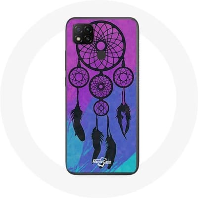 Xiaomi Redmi 9C hoesje Dream Catcher zwart blauwe en paarse achtergrond