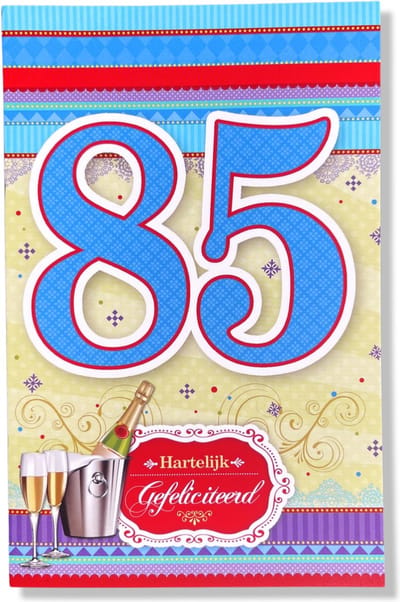 Hoera 85 Jaar! Luxe verjaardagskaart - 12x17cm - Gevouwen Wenskaart inclusief envelop - Leeftijdkaart