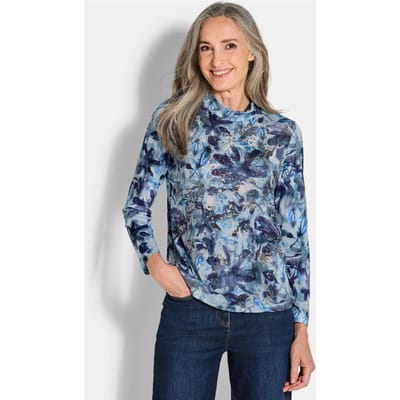 Jersey shirt met glansdetails - blauw / gedess. - Gr. 44 van Goldner Fashion