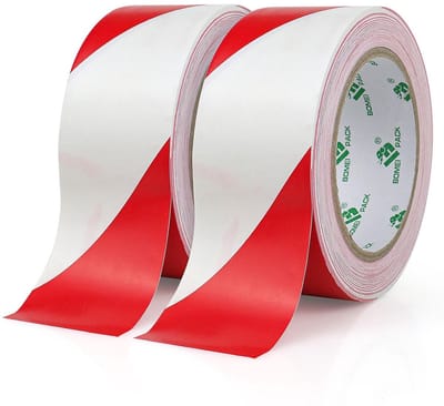 2 rollen 50 mm x 33 m zelfklevende waarschuwingstape rood wit veiligheidsmarkering afsluitband bodemmarkeringstape gevaarlijke gebieden