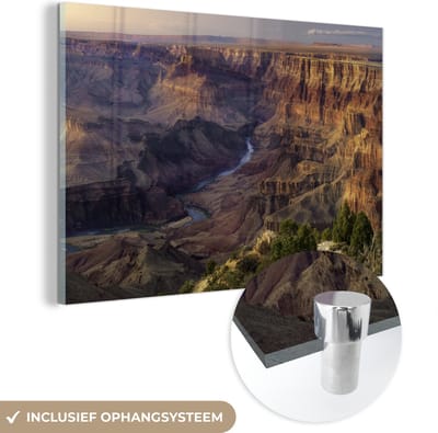 ® Glasschilderij 180x120 cm - Schilderij acrylglas - Zonsondergang in het Nationaal park Grand Canyon in de Verenigde Staten - Foto op glas - Muurdecoratie woonkamer - Wanddecoratie slaapkamer - Schilderijen